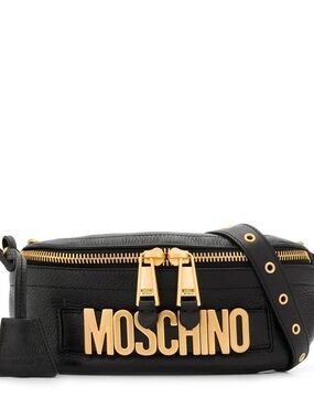 Moschino Black Leather Belt Bag with Gold Logo